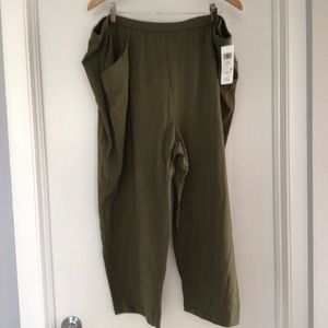 New Eileen Fisher Organic Cotton Stretch Jersey Cropped Pants Olive Color sz 3X
